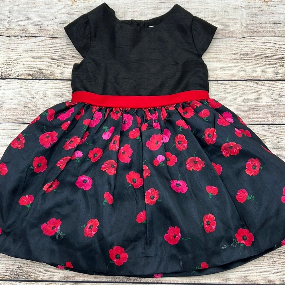 Gymboree Red and Black Poppy Taffeta Bow Back Dress Girls Size 5T - Picture 1 of 6